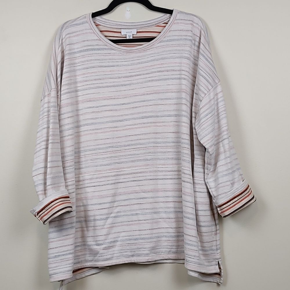 J. Jill Purejill Lovely Stripe Inside Out Oversized Cotton Shirt Size XLP Bisque